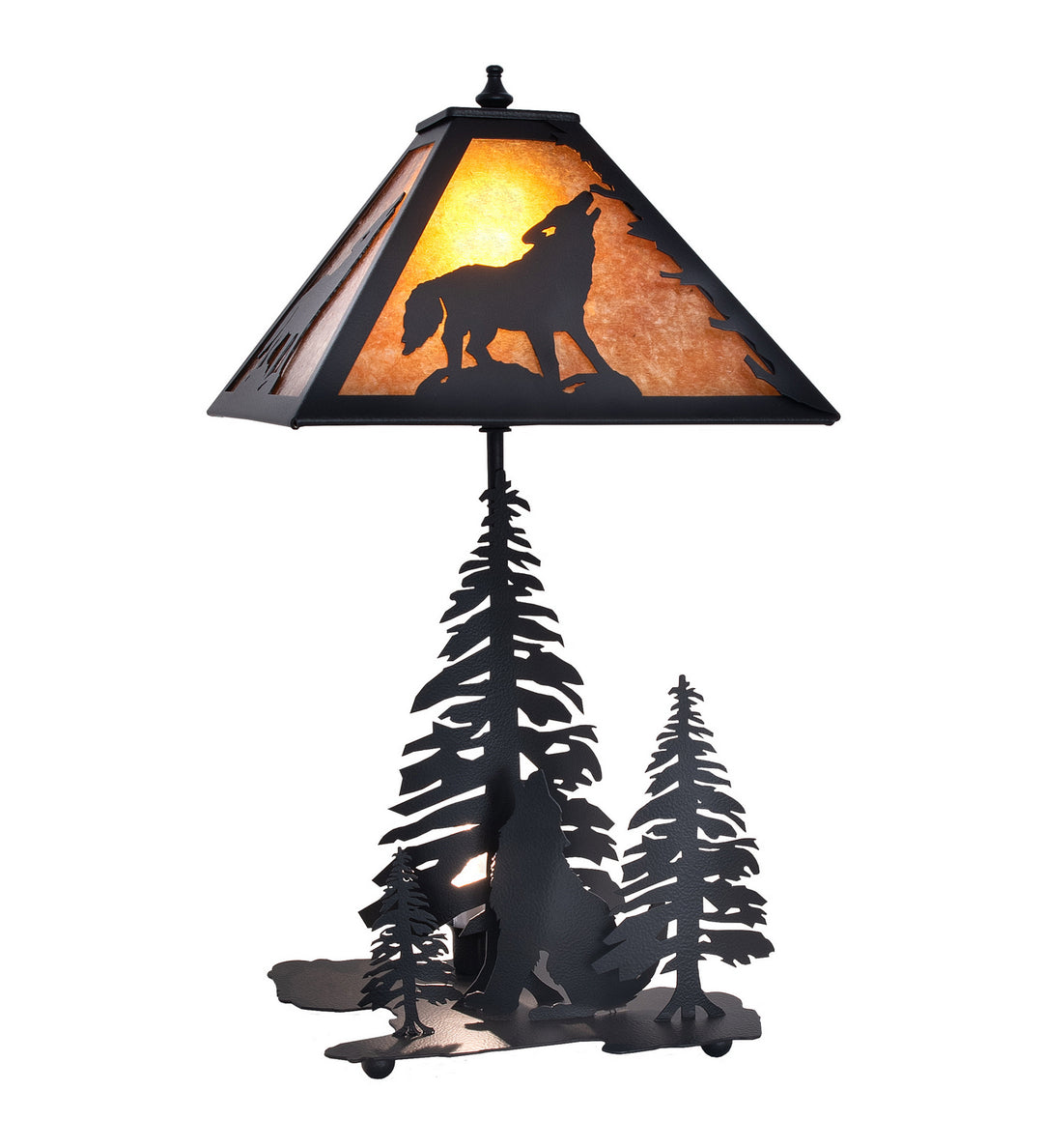 Meyda Tiffany Lighting 242540 Wolf At Dawn Two Light Table Lamp Lamp Black