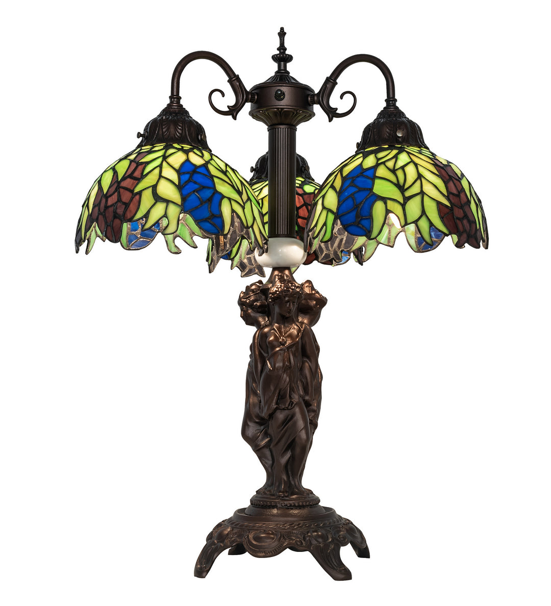 Meyda Tiffany Lighting 245478 Tiffany Honey Locust Three Light Table Lamp Lamp Bronze / Dark