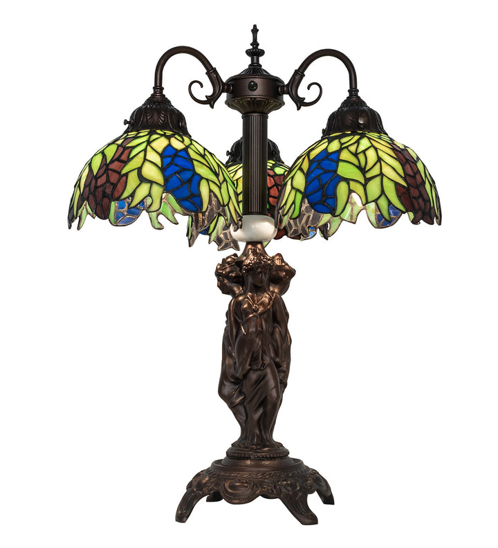 Meyda Tiffany Lighting 245478 Tiffany Honey Locust Three Light Table Lamp Lamp Bronze / Dark