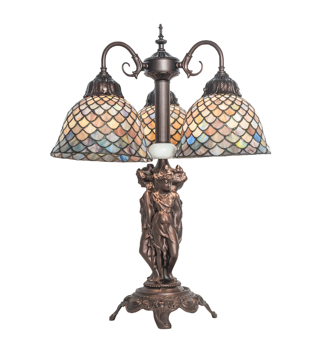 Meyda Tiffany Lighting 245479 Tiffany Fishscale Three Light Table Lamp Lamp Bronze / Dark