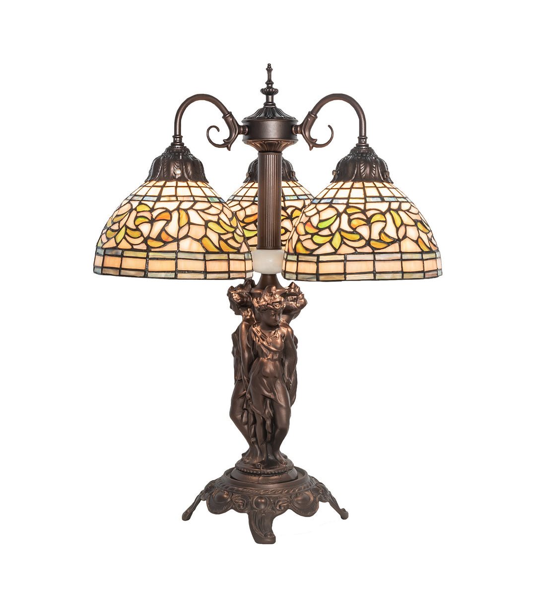 Meyda Tiffany Lighting 245480 Tiffany Turning Leaf Three Light Table Lamp Lamp Bronze / Dark