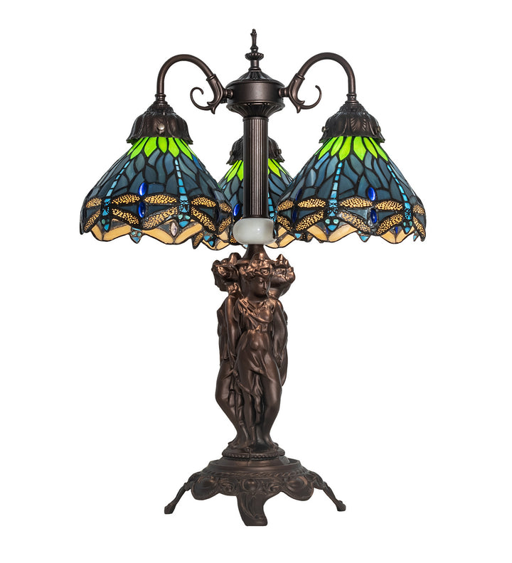 Meyda Tiffany Lighting 245483 Tiffany Hanginghead Dragonfly Three Light Table Lamp Lamp Bronze / Dark