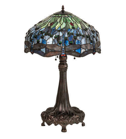 Meyda Tiffany Lighting 47552 Tiffany Hanginghead Dragonfly Three Light Table Lamp Lamp Bronze / Dark