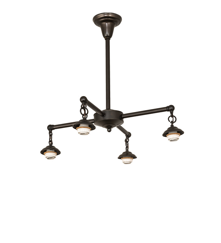 Meyda Tiffany Lighting 62742 Craftsman Four Light Chandelier Hardware Utility Light Bronze / Dark