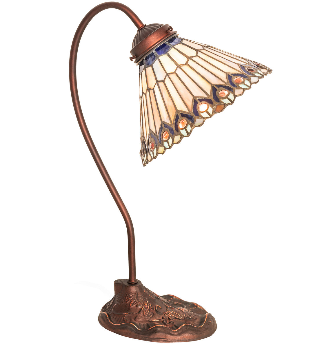 Meyda Tiffany Lighting 106055 Tiffany Jeweled Peacock One Light Desk Lamp Lamp Bronze / Dark