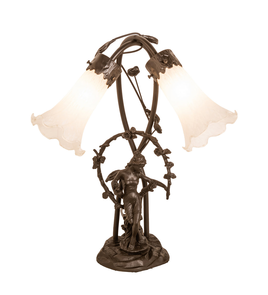 Meyda Tiffany Lighting 109504 White Two Light Table Lamp Lamp Bronze / Dark