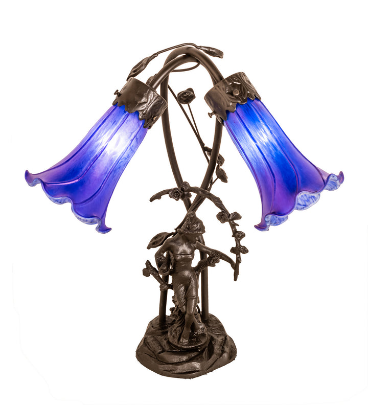 Meyda Tiffany Lighting 115880 Blue Two Light Table Lamp Lamp Bronze / Dark