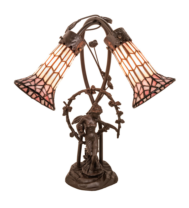 Meyda Tiffany Lighting 134637 Stained Glass Pond Lily Two Light Table Lamp Lamp Bronze / Dark