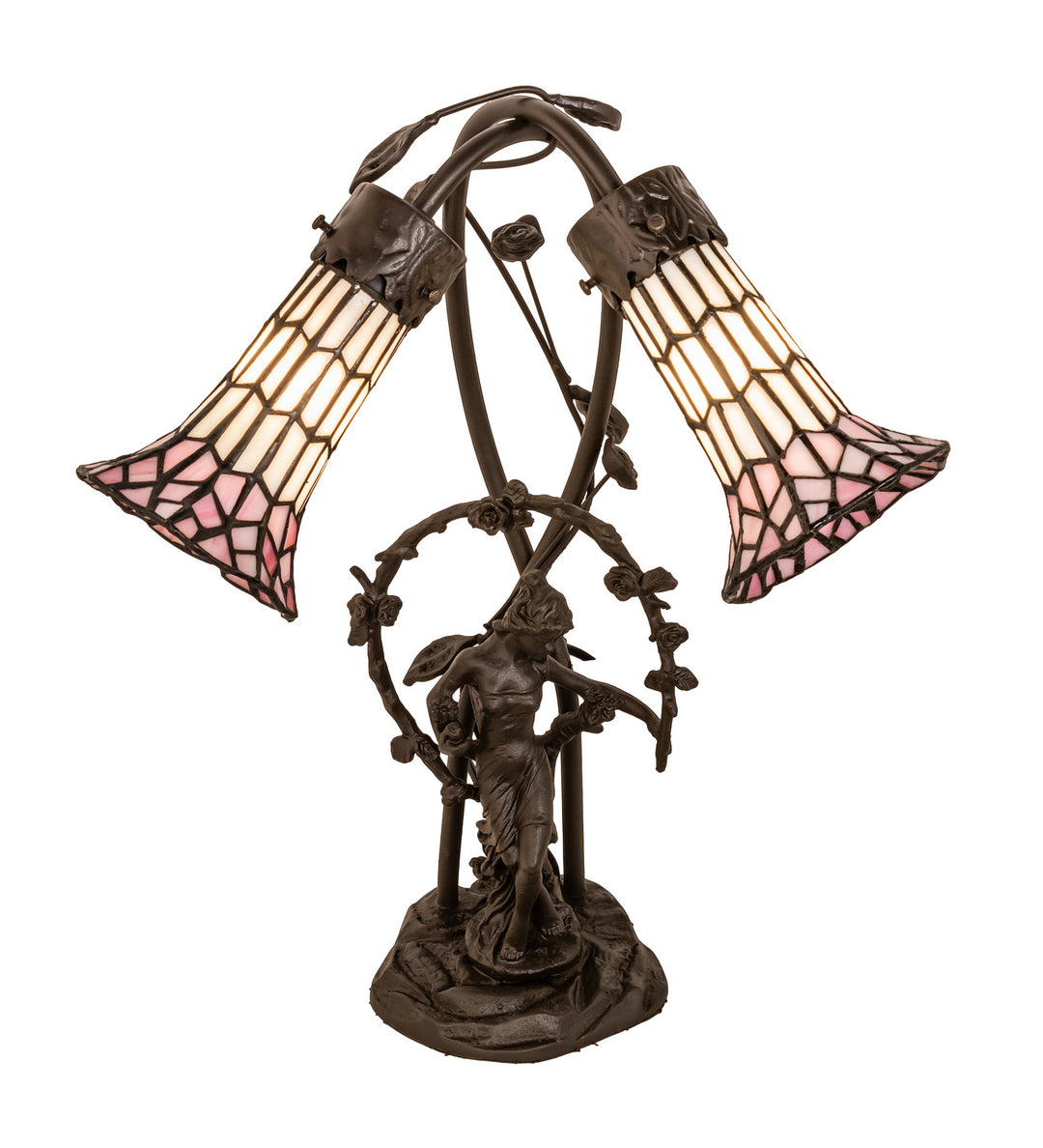 Meyda Tiffany Lighting 71641 Stained Glass Pond Lily Two Light Table Lamp Lamp Bronze / Dark