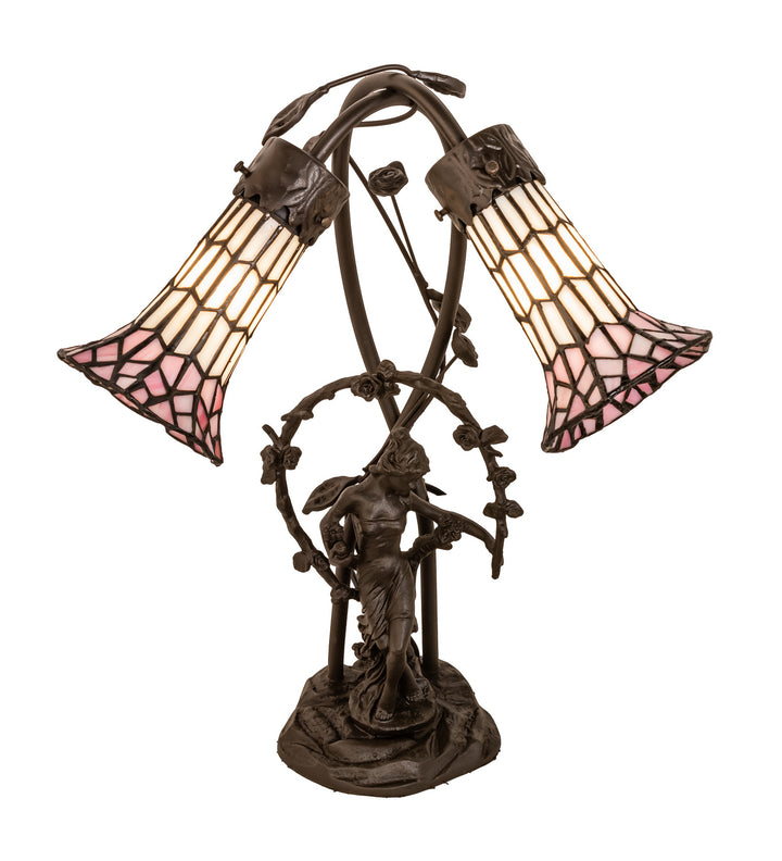 Meyda Tiffany Lighting 71641 Stained Glass Pond Lily Two Light Table Lamp Lamp Bronze / Dark