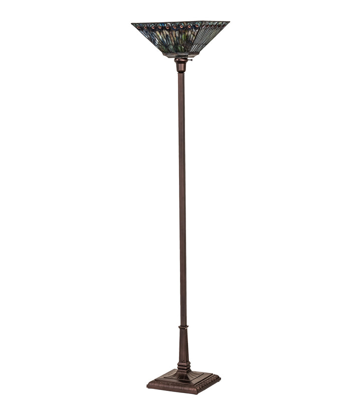 Meyda Tiffany Lighting 251412 Tiffany Jeweled Peacock One Light Torchiere Lamp Bronze / Dark