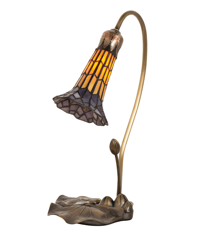 Meyda Tiffany Lighting 251552 Stained Glass Pond Lily Accent Lamp Lamp Brass - Antique