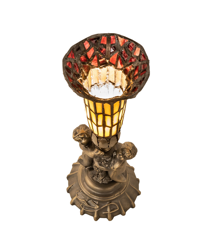 Meyda Tiffany Lighting 251840 Stained Glass Pond Lily One Light Mini Lamp Lamp Brass - Antique