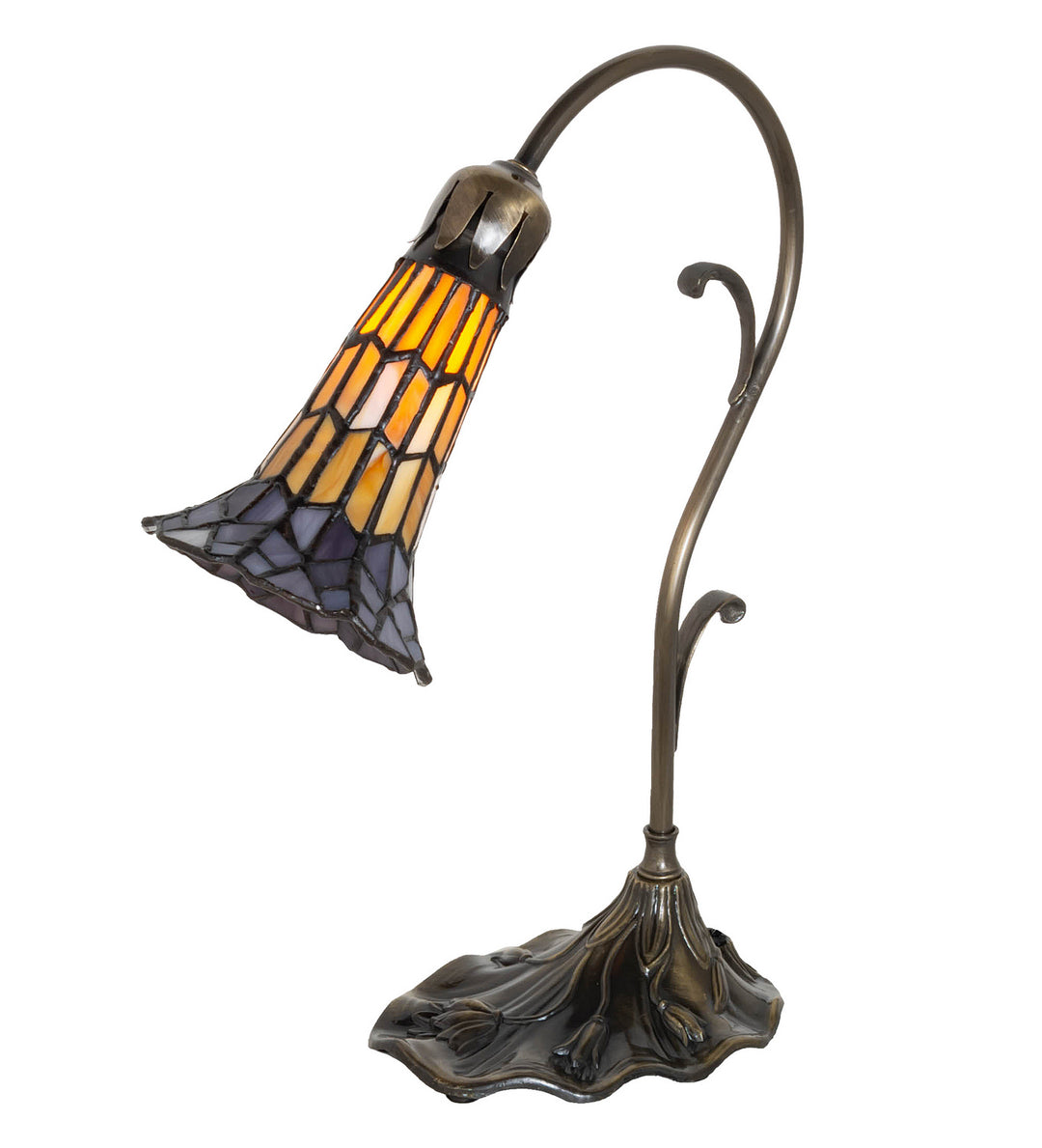 Meyda Tiffany Lighting 251850 Stained Glass Pond Lily Mini Lamp Lamp Brass - Antique