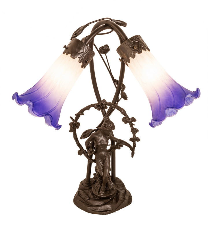 Meyda Tiffany Lighting 251856 Blue/White Pond Lily Two Light Table Lamp Lamp Bronze / Dark