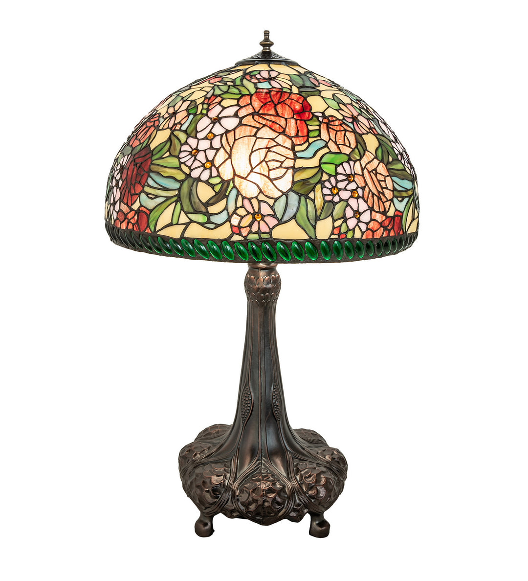 Meyda Tiffany Lighting 252829 Romance Rose Three Light Table Lamp Lamp Bronze / Dark