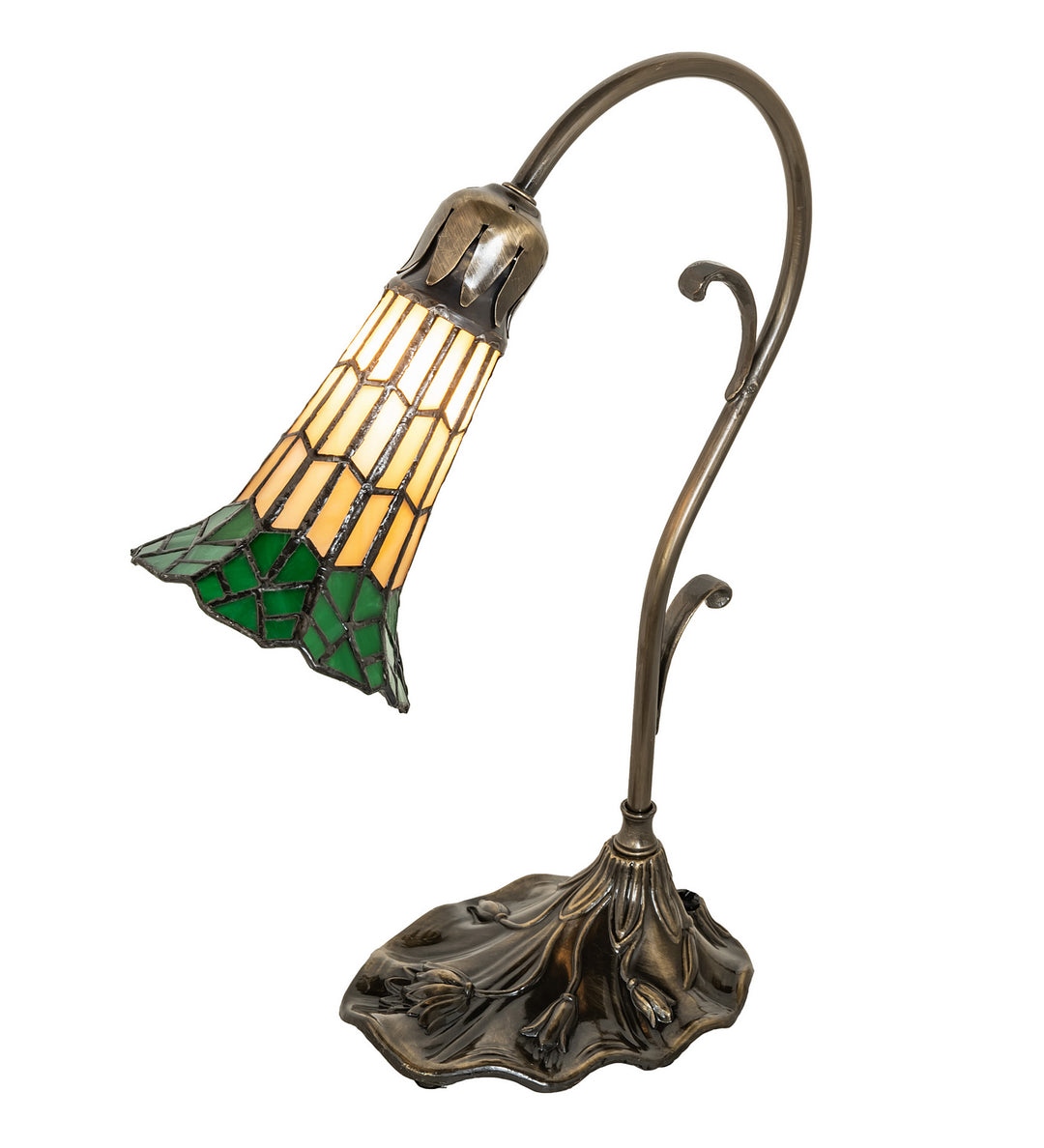 Meyda Tiffany Lighting 27084 Stained Glass Pond Lily One Light Mini Lamp Lamp Brass - Antique