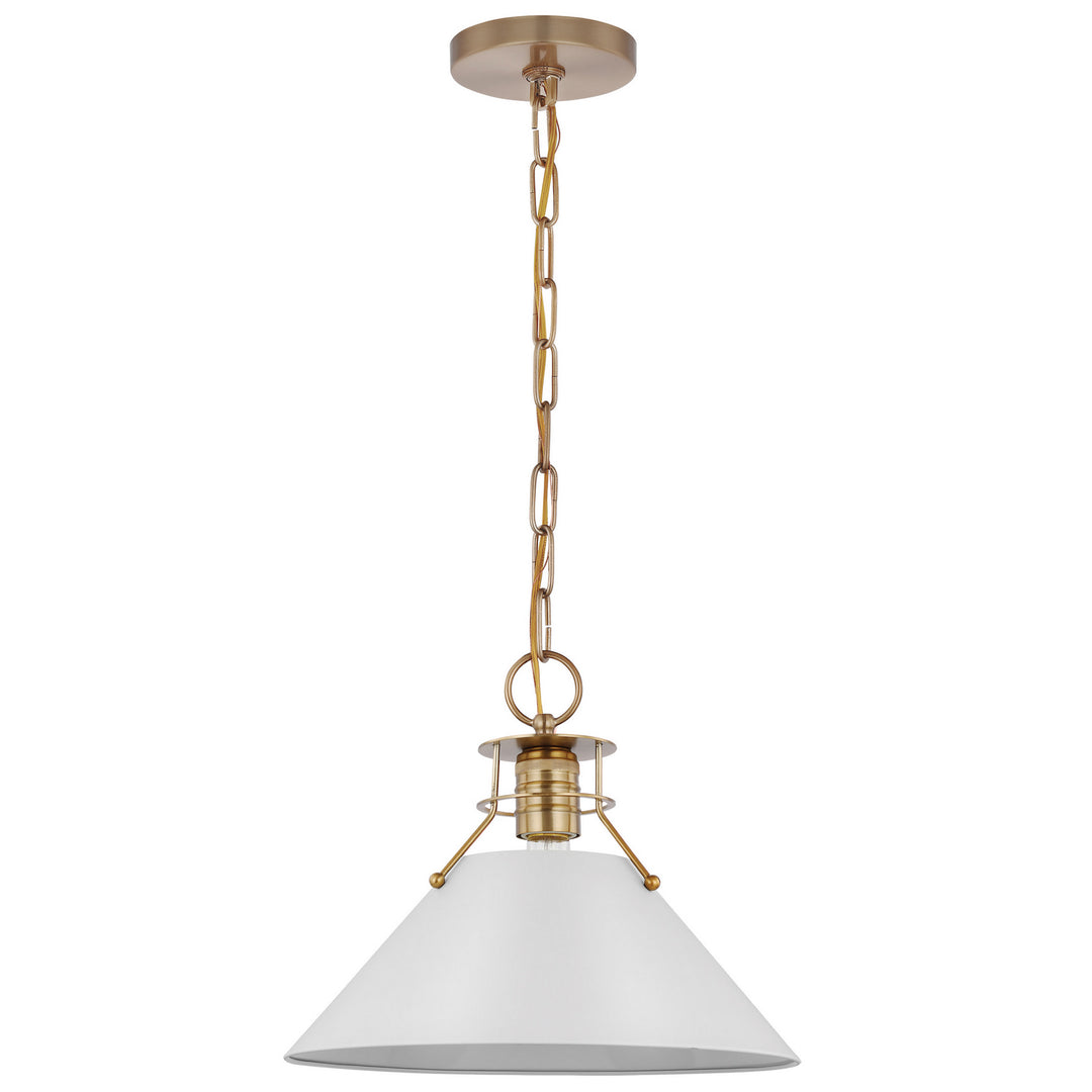 Nuvo Outpost 60-7524 Pendant Light - Matte White / Burnished Brass