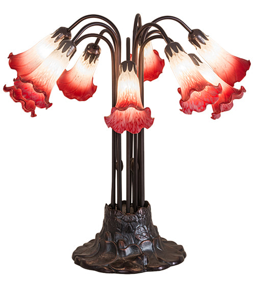 Meyda Tiffany Lighting 12301 Pink/White Pond Lily Ten Light Table Lamp Lamp Bronze / Dark