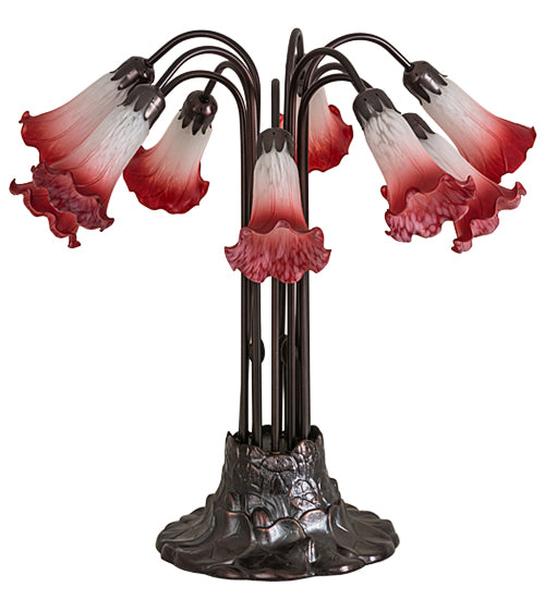 Meyda Tiffany Lighting 12301 Pink/White Pond Lily Ten Light Table Lamp Lamp Bronze / Dark