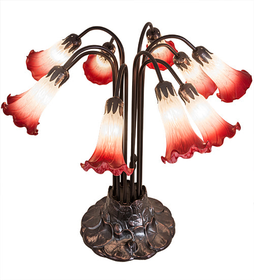 Meyda Tiffany Lighting 12301 Pink/White Pond Lily Ten Light Table Lamp Lamp Bronze / Dark