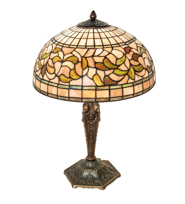 Meyda Tiffany Lighting 253820 Tiffany Turning Leaf One Light Table Lamp Lamp Brass - Antique