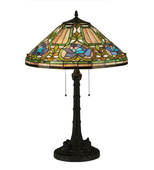 Meyda Tiffany Lighting 124816 Tiffany Floral Two Light Table Lamp Lamp Bronze / Dark