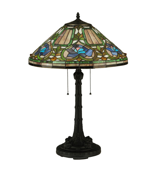 Meyda Tiffany Lighting 124816 Tiffany Floral Two Light Table Lamp Lamp Bronze / Dark