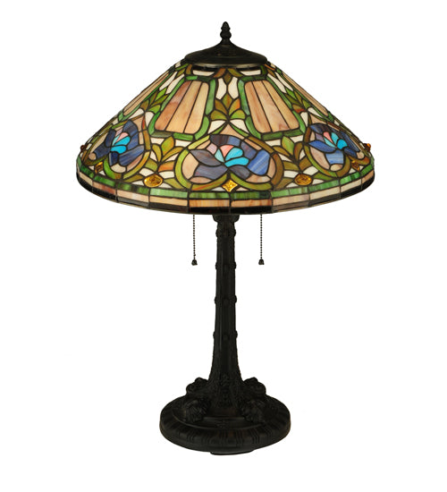Meyda Tiffany Lighting 124816 Tiffany Floral Two Light Table Lamp Lamp Bronze / Dark