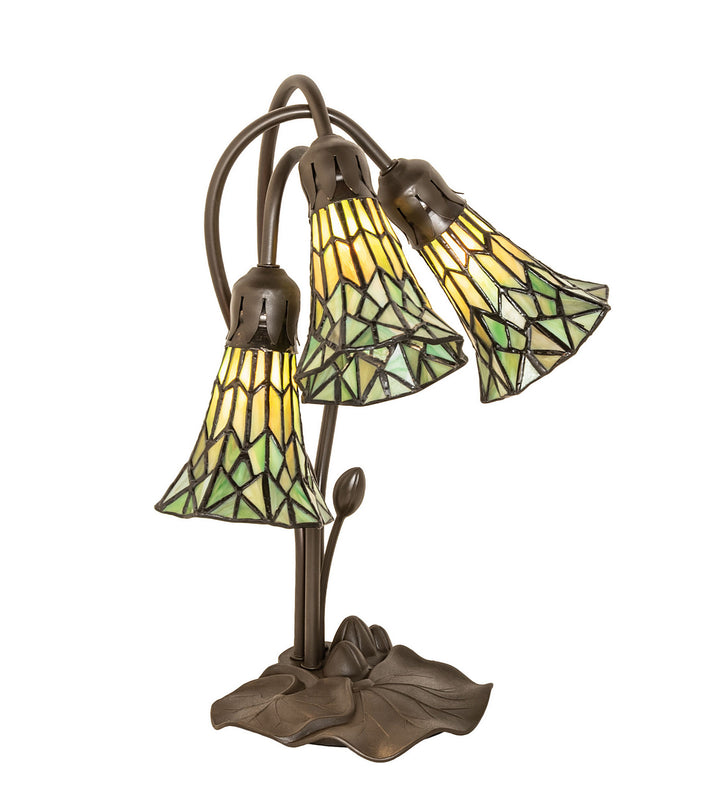 Meyda Tiffany Lighting 251688 Stained Glass Pond Lily Three Light Table Lamp Lamp Bronze / Dark