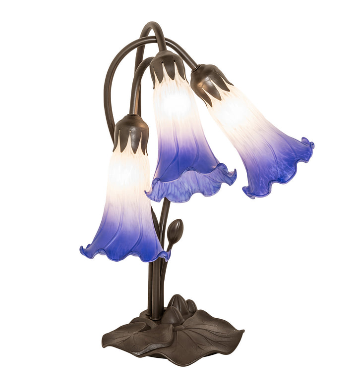 Meyda Tiffany Lighting 251859 Blue/White Pond Lily Three Light Table Lamp Lamp Bronze / Dark