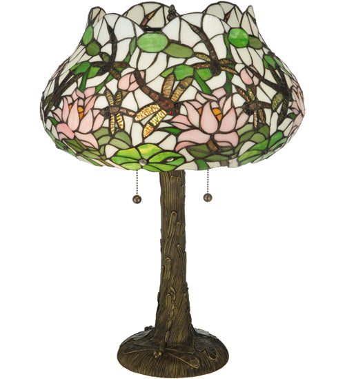Meyda Tiffany Lighting 125091 Dragonfly Flower Two Light Table Lamp Lamp Bronze / Dark