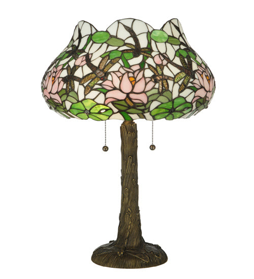 Meyda Tiffany Lighting 125091 Dragonfly Flower Two Light Table Lamp Lamp Bronze / Dark