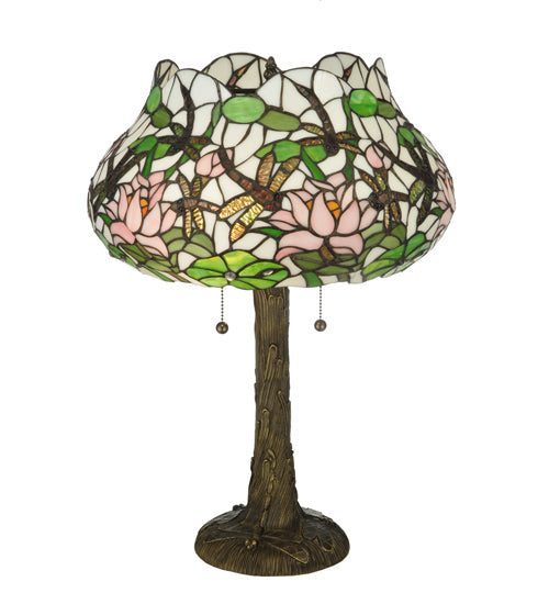 Meyda Tiffany Lighting 125091 Dragonfly Flower Two Light Table Lamp Lamp Bronze / Dark