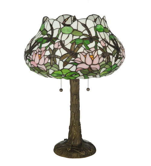 Meyda Tiffany Lighting 125091 Dragonfly Flower Two Light Table Lamp Lamp Bronze / Dark