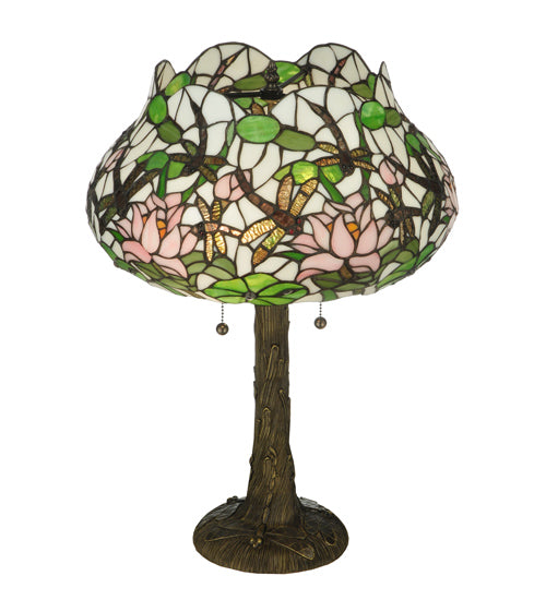 Meyda Tiffany Lighting 125091 Dragonfly Flower Two Light Table Lamp Lamp Bronze / Dark