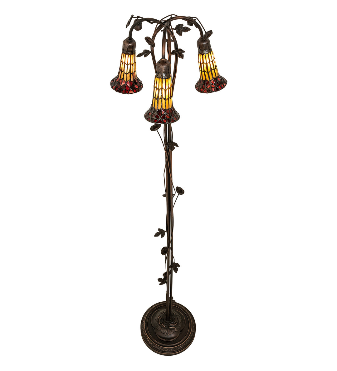 Meyda Tiffany Lighting 255133 Stained Glass Pond Lily Three Light Floor Lamp Lamp Bronze / Dark