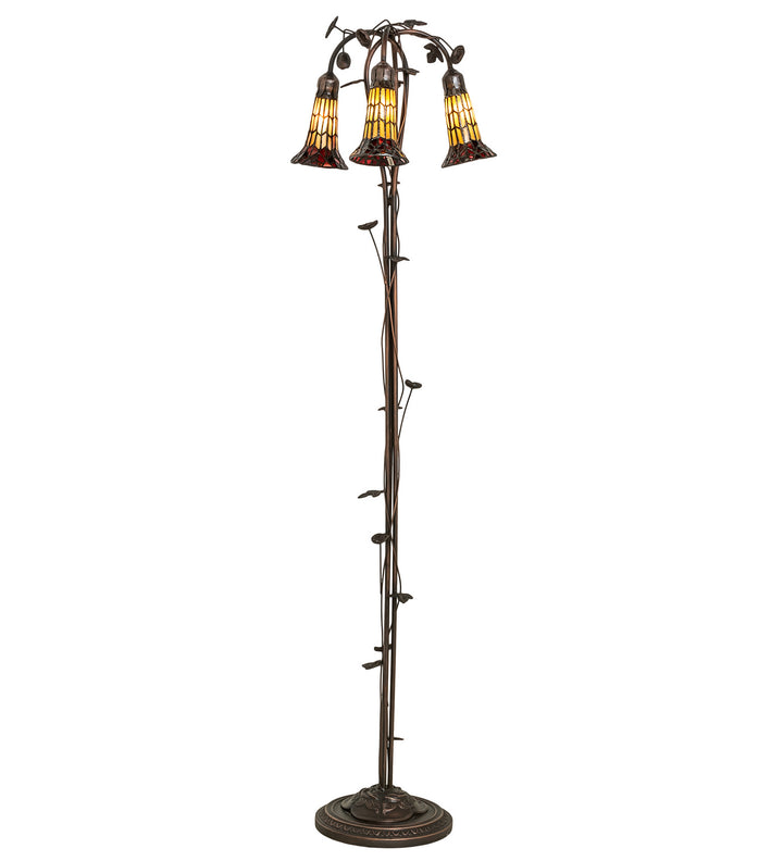 Meyda Tiffany Lighting 255133 Stained Glass Pond Lily Three Light Floor Lamp Lamp Bronze / Dark