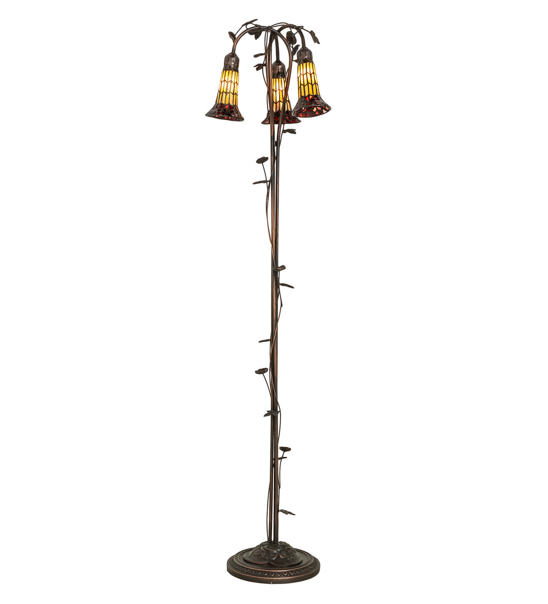 Meyda Tiffany Lighting 255133 Stained Glass Pond Lily Three Light Floor Lamp Lamp Bronze / Dark