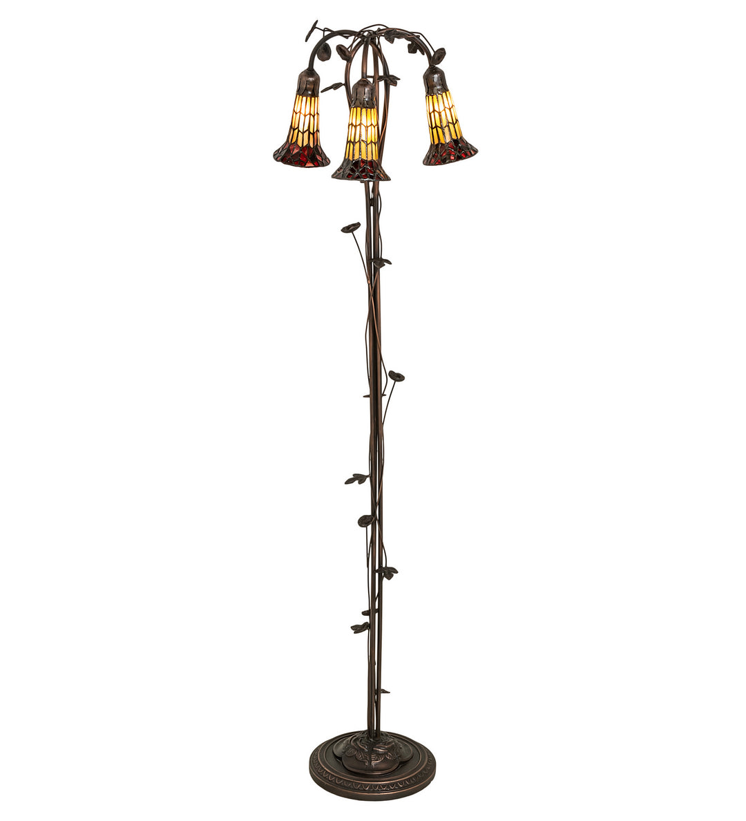 Meyda Tiffany Lighting 255133 Stained Glass Pond Lily Three Light Floor Lamp Lamp Bronze / Dark