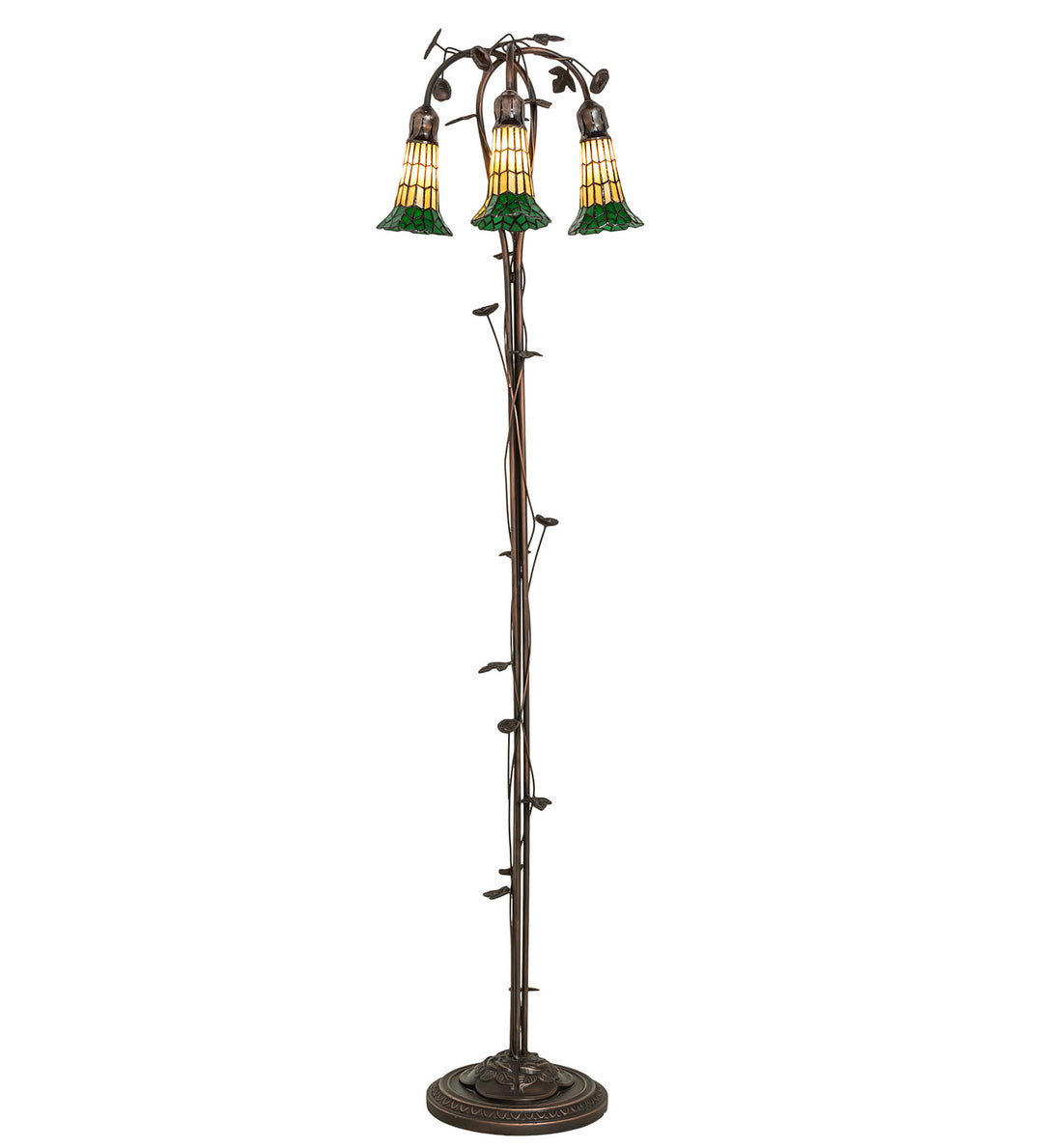 Meyda Tiffany Lighting 255134 Stained Glass Pond Lily Three Light Floor Lamp Lamp Bronze / Dark