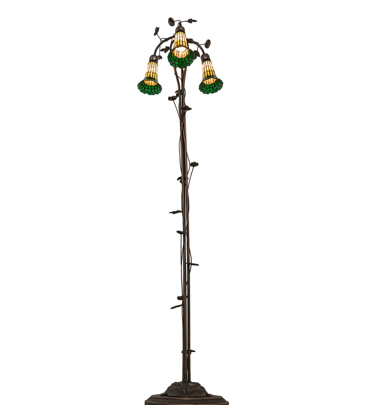 Meyda Tiffany Lighting 255134 Stained Glass Pond Lily Three Light Floor Lamp Lamp Bronze / Dark