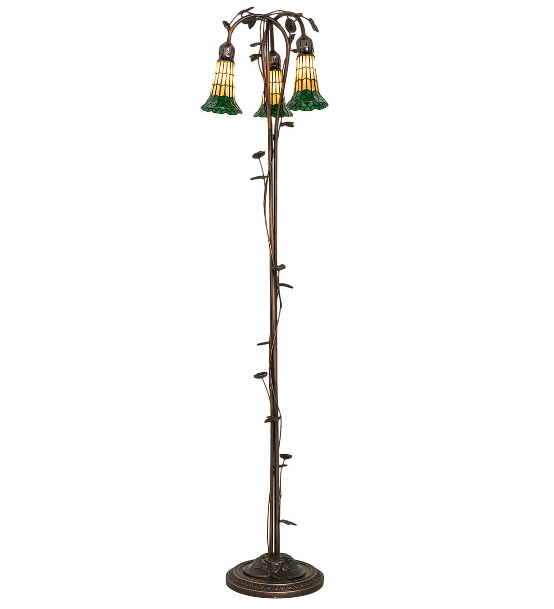 Meyda Tiffany Lighting 255134 Stained Glass Pond Lily Three Light Floor Lamp Lamp Bronze / Dark