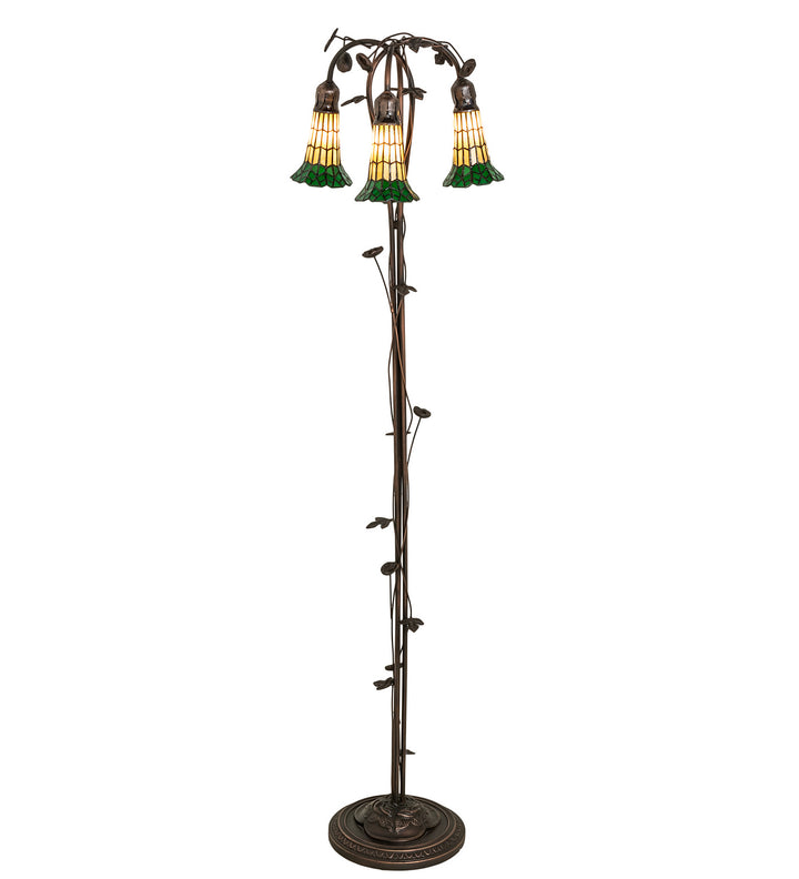 Meyda Tiffany Lighting 255134 Stained Glass Pond Lily Three Light Floor Lamp Lamp Bronze / Dark