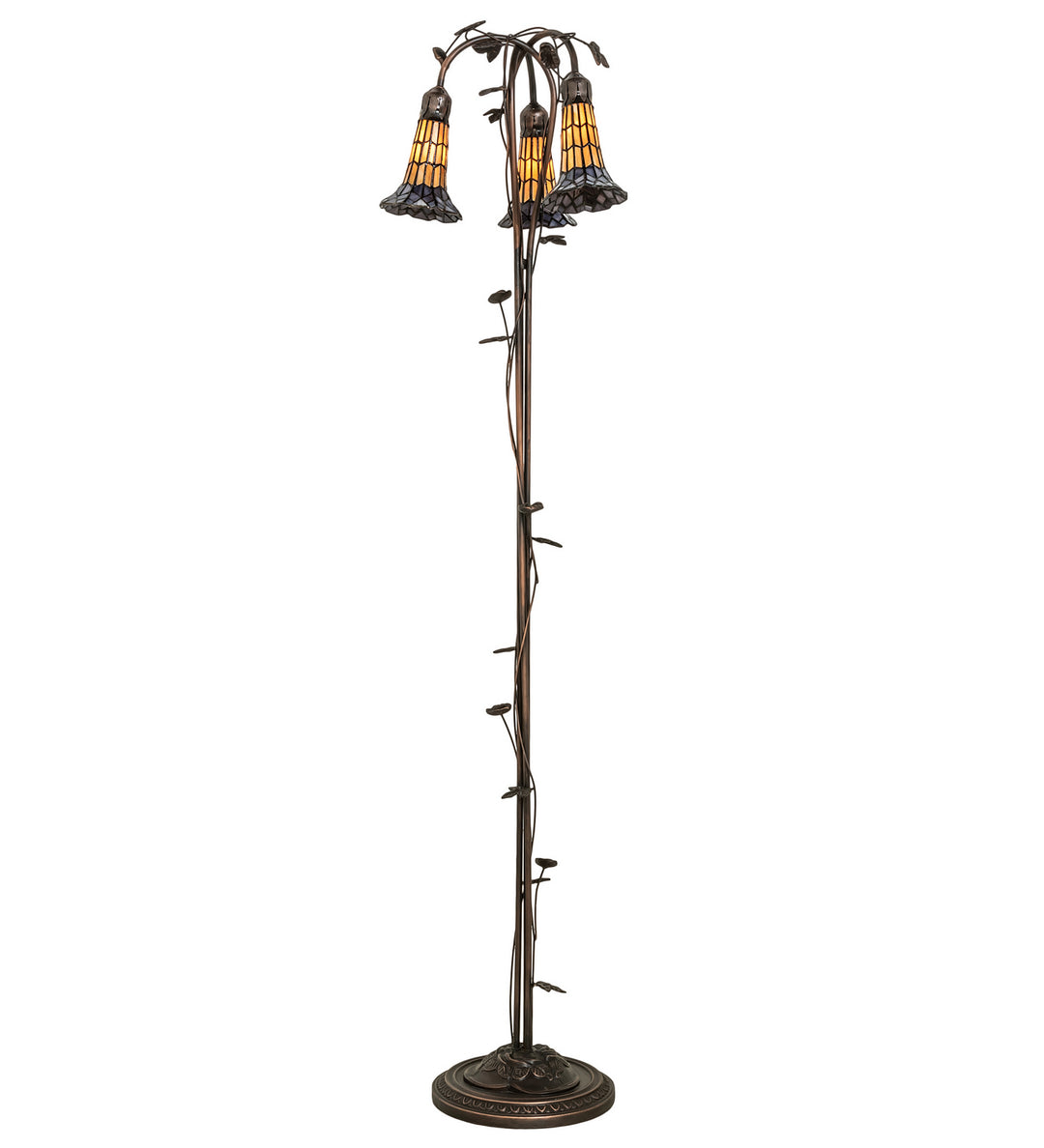 Meyda Tiffany Lighting 255135 Stained Glass Pond Lily Three Light Floor Lamp Lamp Bronze / Dark