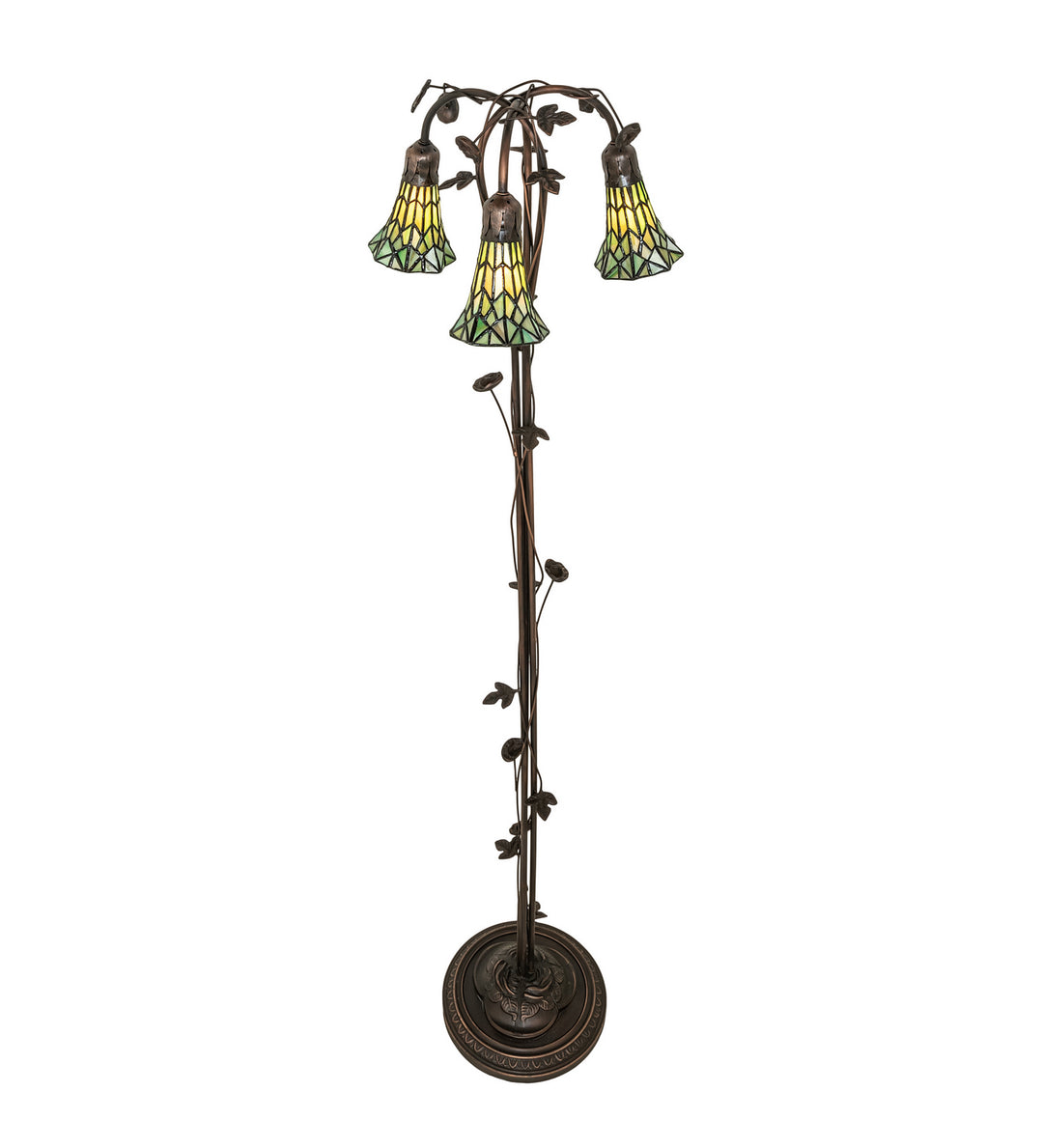 Meyda Tiffany Lighting 255136 Stained Glass Pond Lily Three Light Floor Lamp Lamp Bronze / Dark