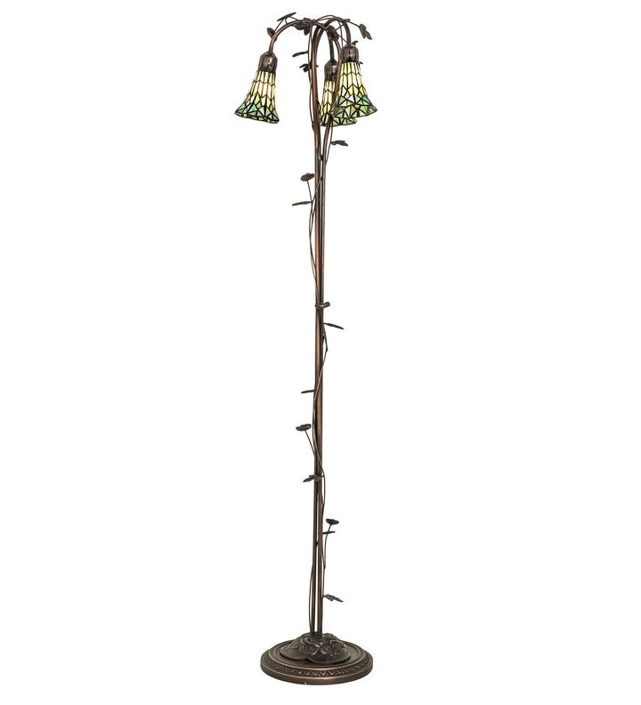 Meyda Tiffany Lighting 255136 Stained Glass Pond Lily Three Light Floor Lamp Lamp Bronze / Dark