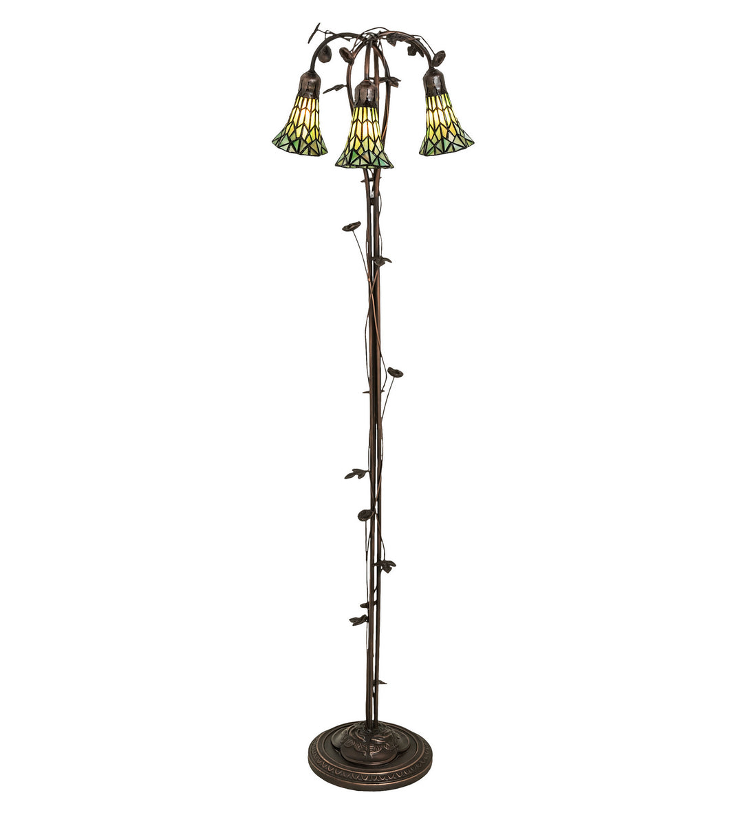 Meyda Tiffany Lighting 255136 Stained Glass Pond Lily Three Light Floor Lamp Lamp Bronze / Dark