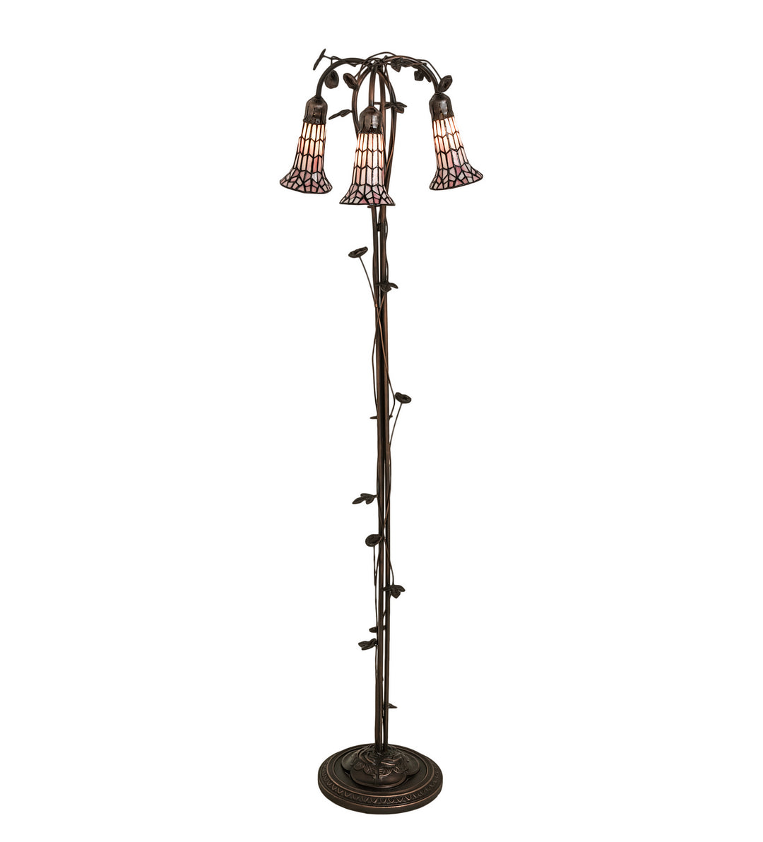 Meyda Tiffany Lighting 255137 Stained Glass Pond Lily Three Light Floor Lamp Lamp Bronze / Dark