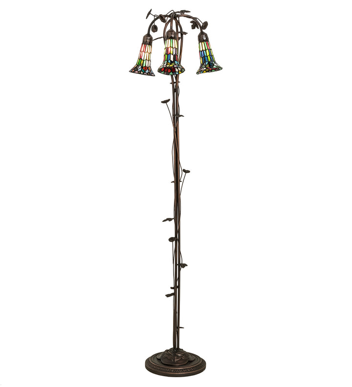 Meyda Tiffany Lighting 255141 Stained Glass Pond Lily Three Light Floor Lamp Lamp Bronze / Dark